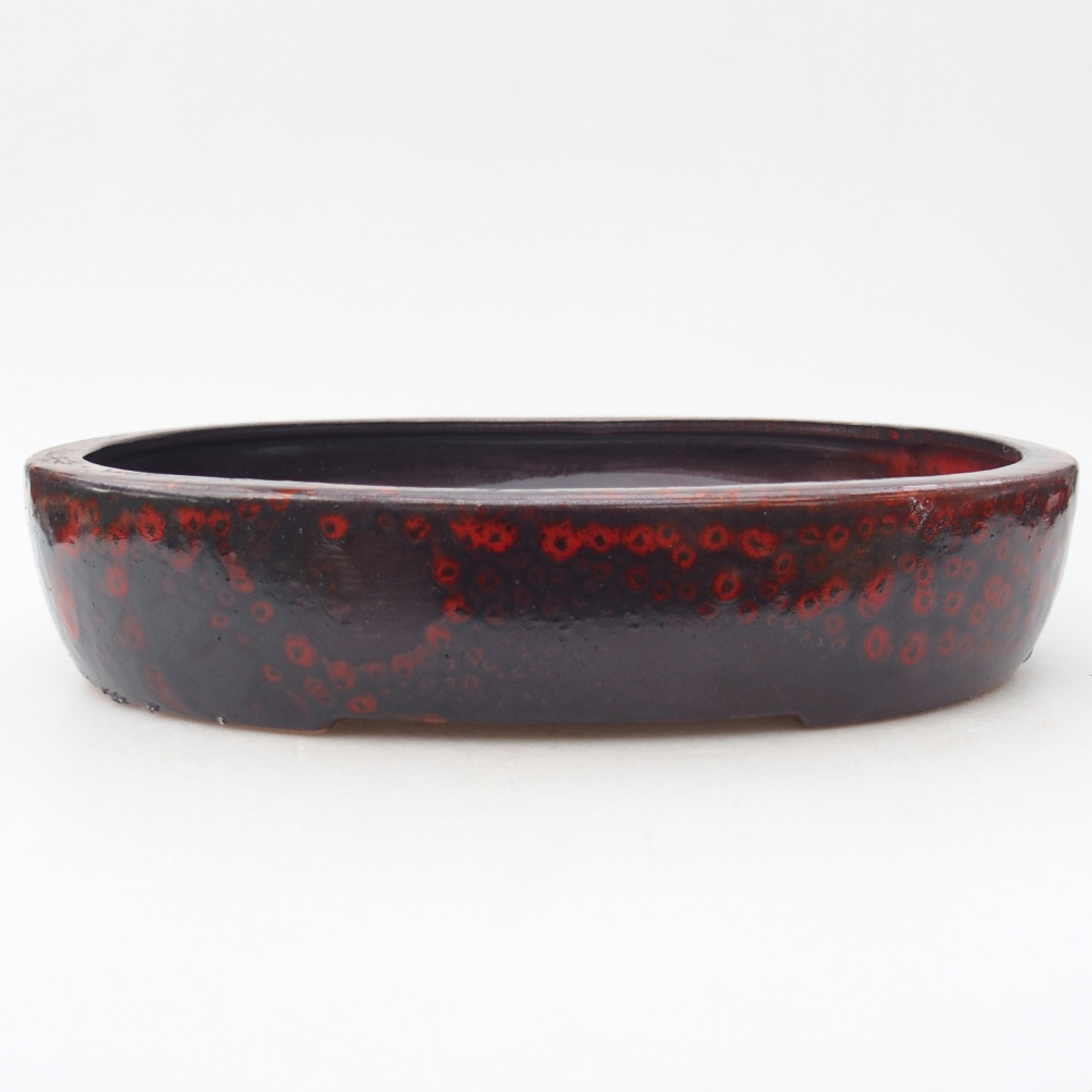 Bonsaischaal van keramiek 27 x 21 x 5,5 cm, kleur rood-zwart