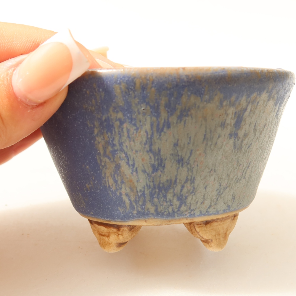 Bonsaischaal van keramiek 8,5 x 8,5 x 5 cm, kleur blauw