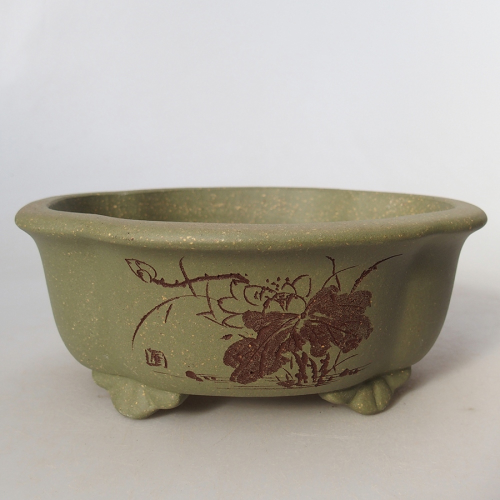 Bonsaischaal van keramiek 15,5 x 13 x 6 cm, groen