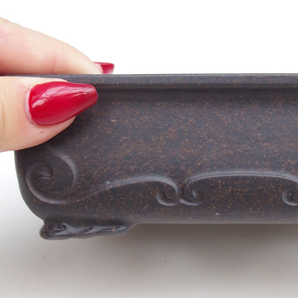 Bonsaischaal van keramiek 14,5 x 10 x 4,5 cm, kleur okerbruin