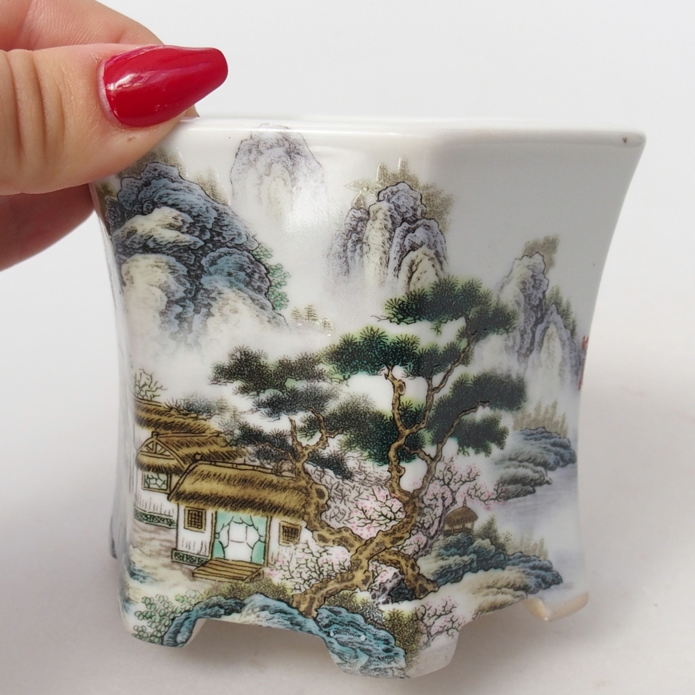 Bonsaischaal van keramiek 10,5 x 9,5 x 9 cm, kleur wit