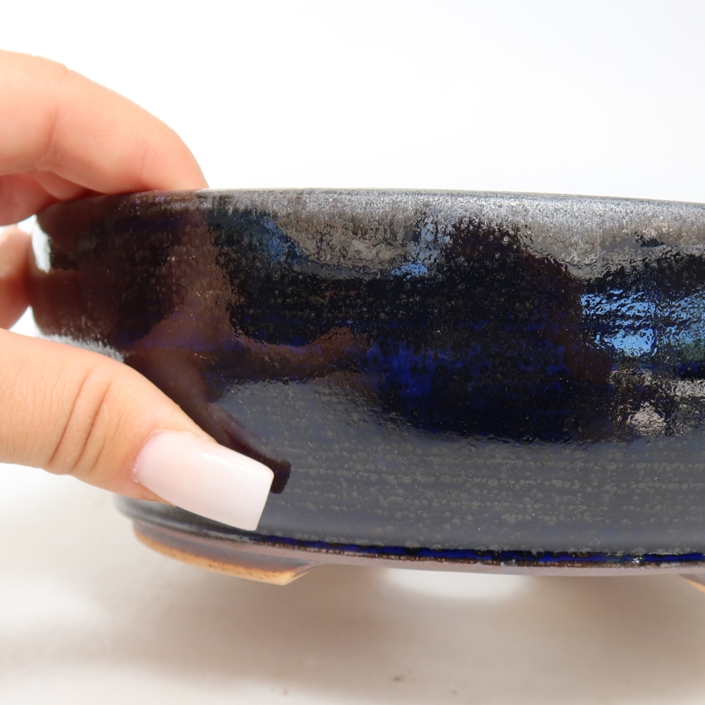 Bonsaischaal van keramiek 18 x 18 x 6,5 cm, kleur blauw