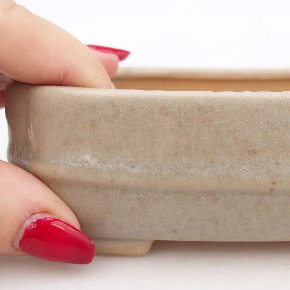 Bonsaischaal van keramiek 12 x 10,5 x 4 cm, kleur beige
