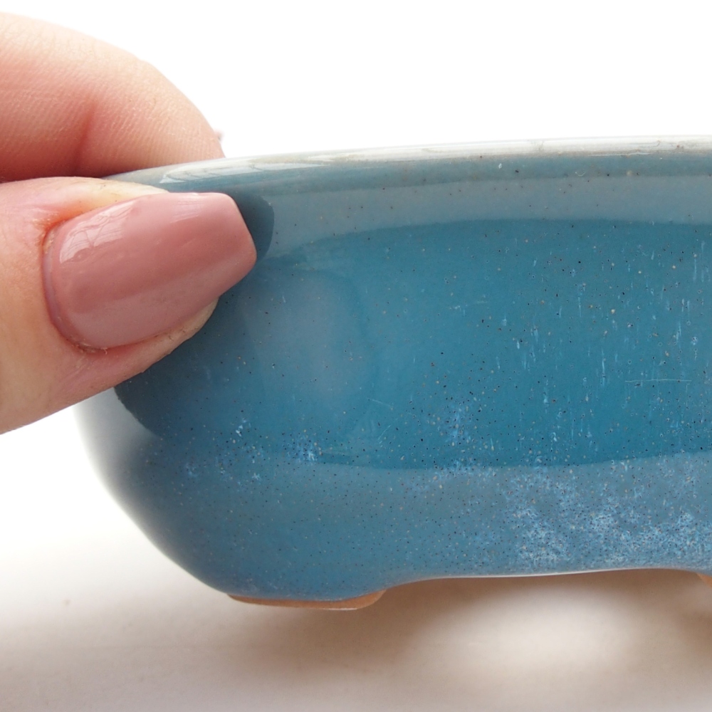 Bonsaischaal van keramiek 11 x 8,5 x 4 cm, kleur blauw