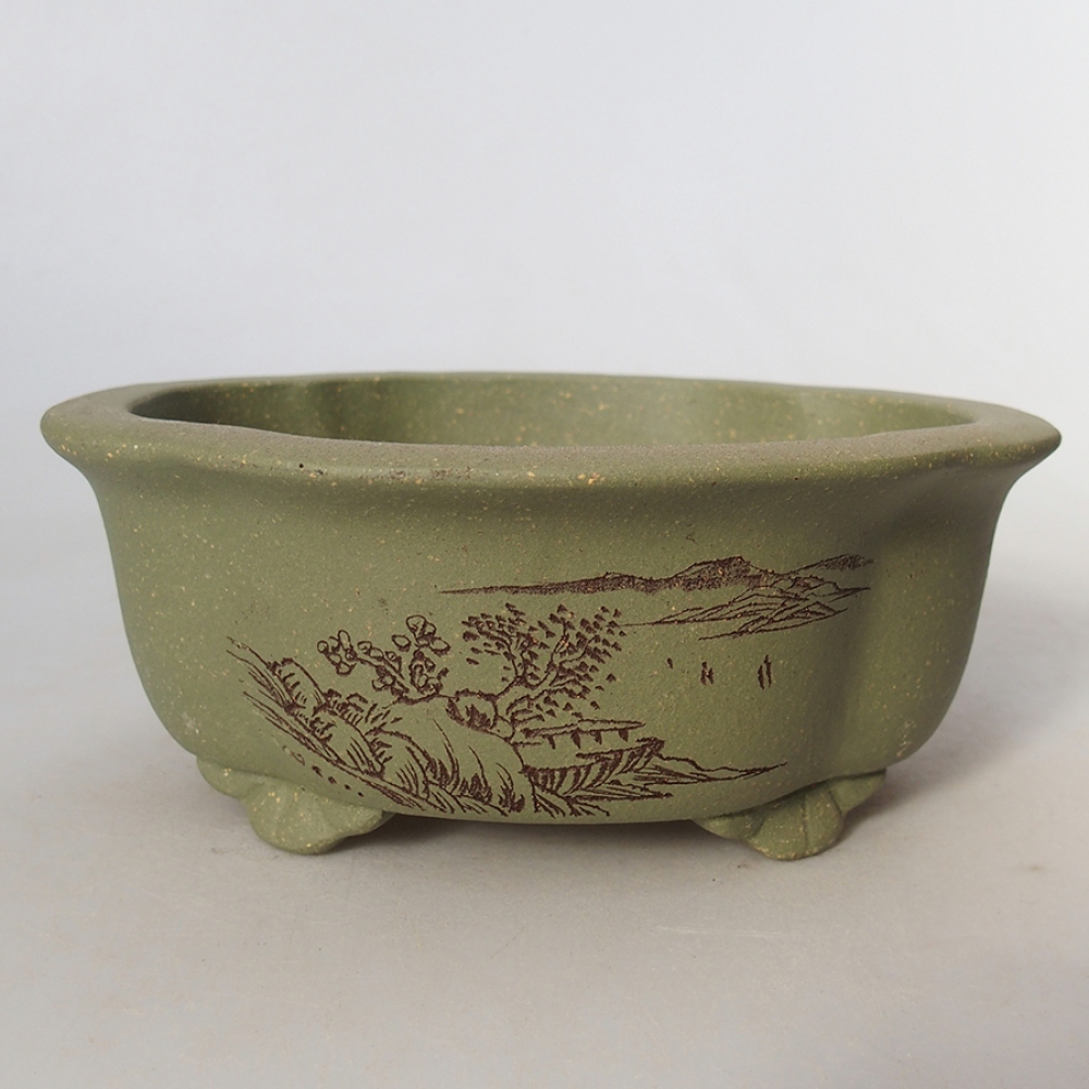 Bonsaischaal van keramiek 15,5 x 13 x 6 cm, groen