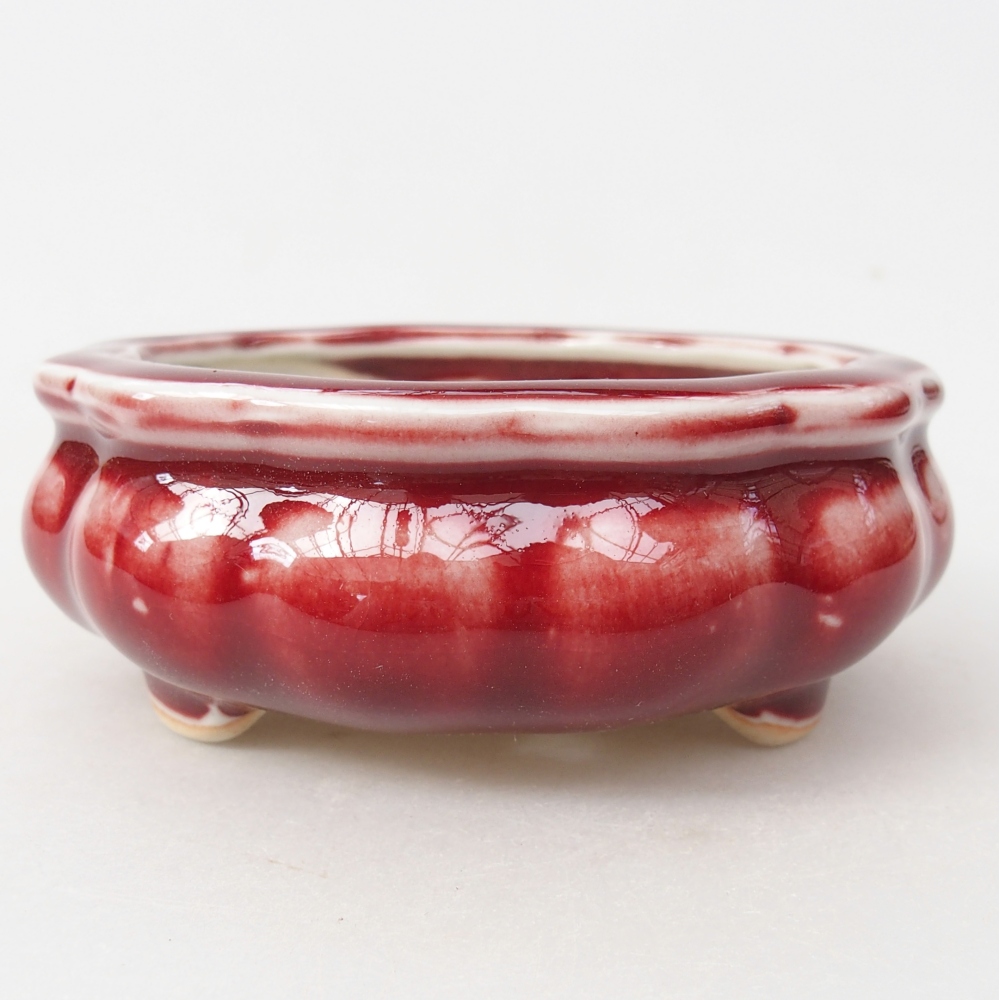 Bonsaischaal van keramiek 10 x 10 x 4 cm, kleur rood