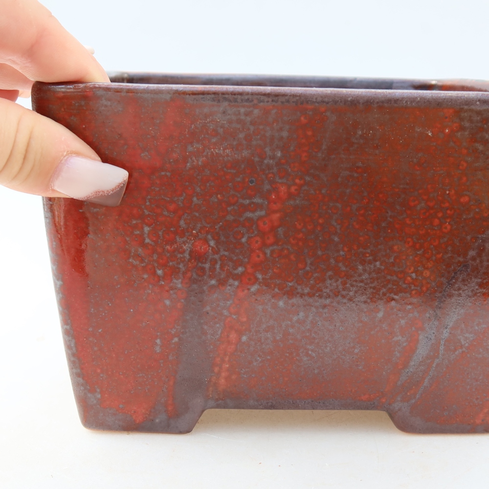 Keramische bonsaischaal 15,5 x 15,5 x 11 cm, kleur: rood