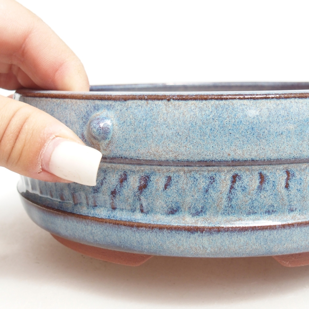 Bonsaischaal van keramiek 17 x 17 x 5,5 cm, kleur blauw