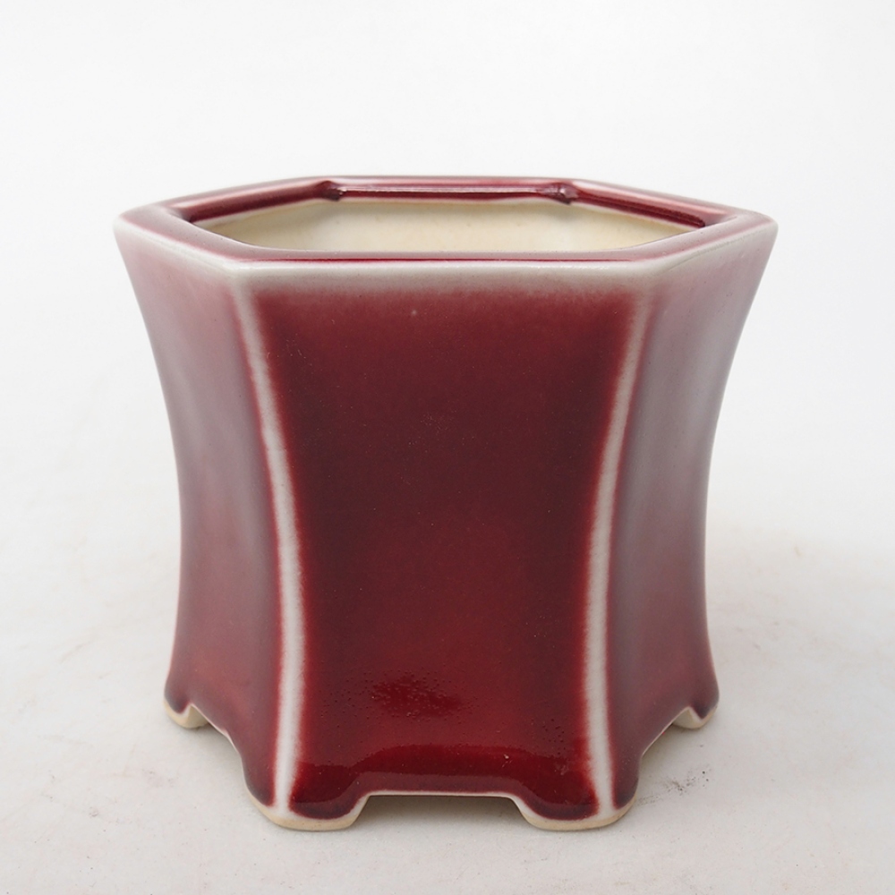 Bonsaischaal van keramiek 10,5 x 9,5 x 8,5 cm, kleur rood