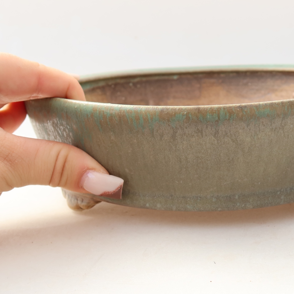 Bonsaischaal van keramiek 21,5 x 21,5 x 6 cm, groen