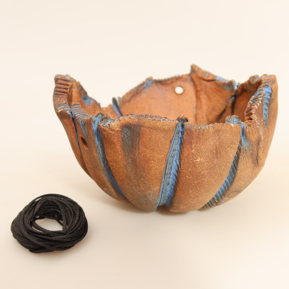 Keramische schaal voor Kokedama, 13,5 x 12 x 8 cm, kleur: blauw