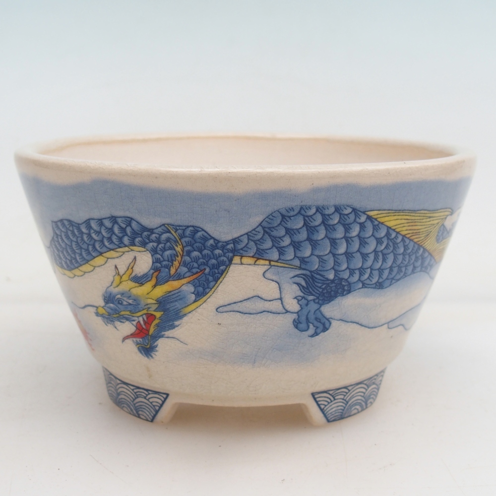 Bonsaischaal van keramiek 12 x 12 x 6,5 cm, kleur blauw-wit