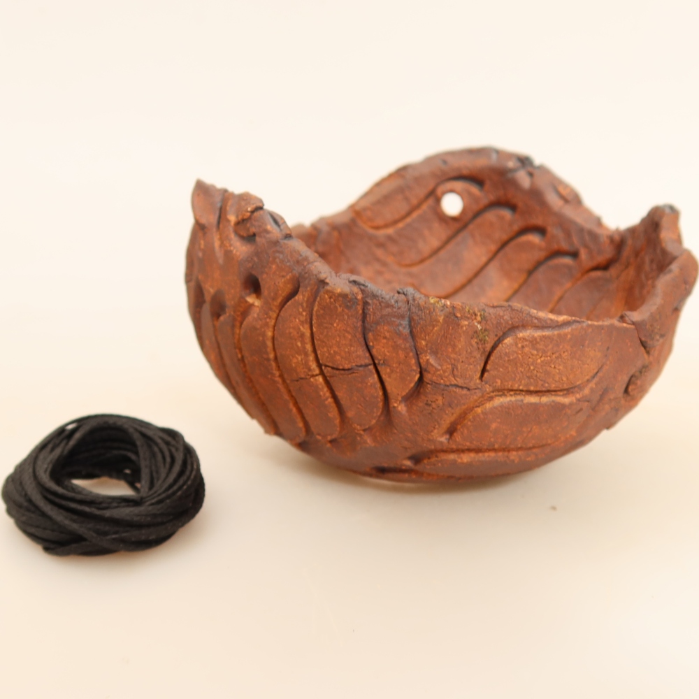 Keramische schaal voor kokedama, 10 x 10 x 6,5 cm, kleur: bruin