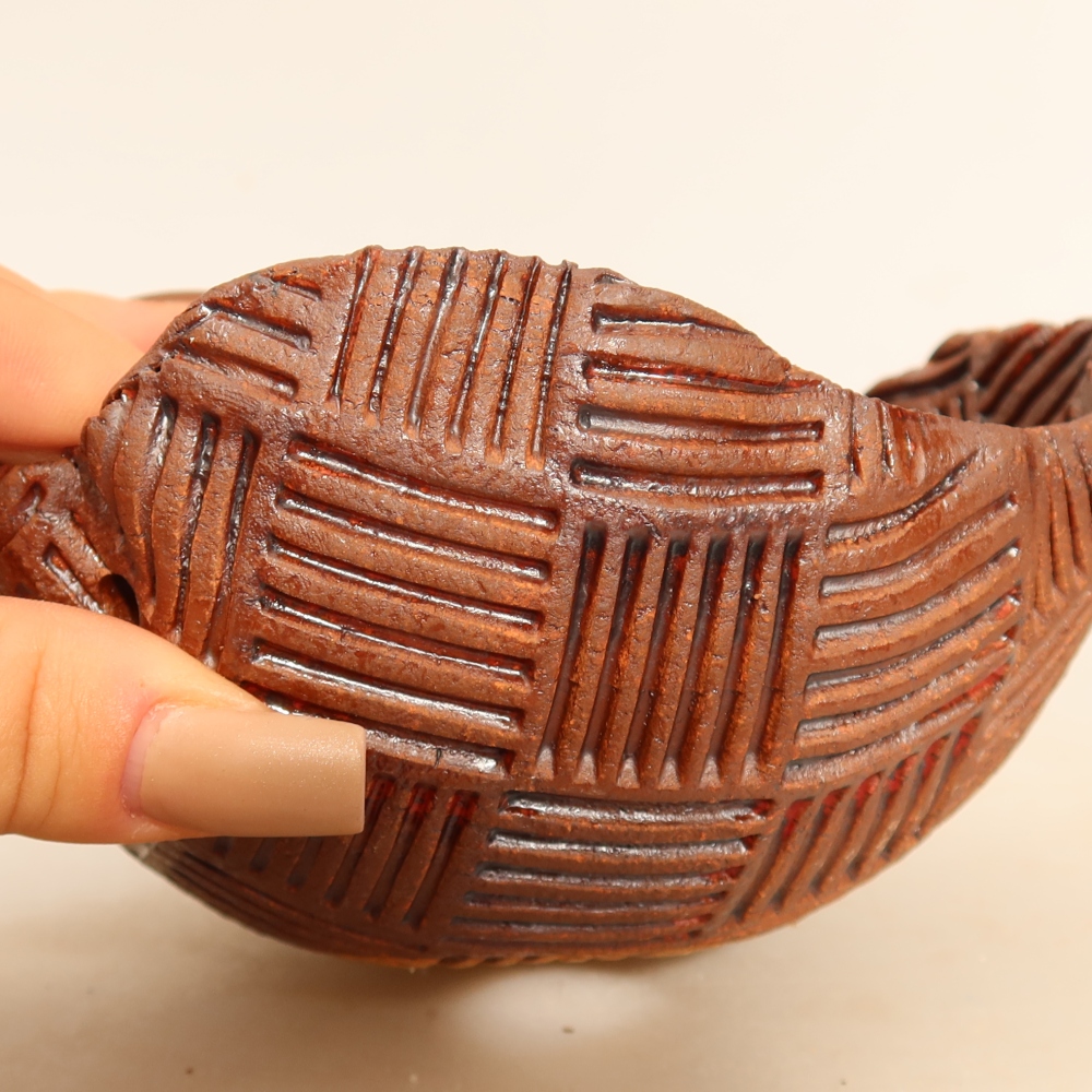 Keramische schaal voor Kokedama, 13,5 x 13 x 7,5 cm, kleur: bruin