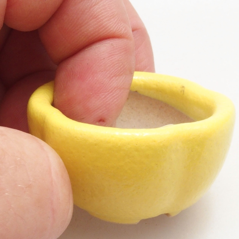 Bonsaischaaltje van keramiek 4 x 4 x 2 cm, geel