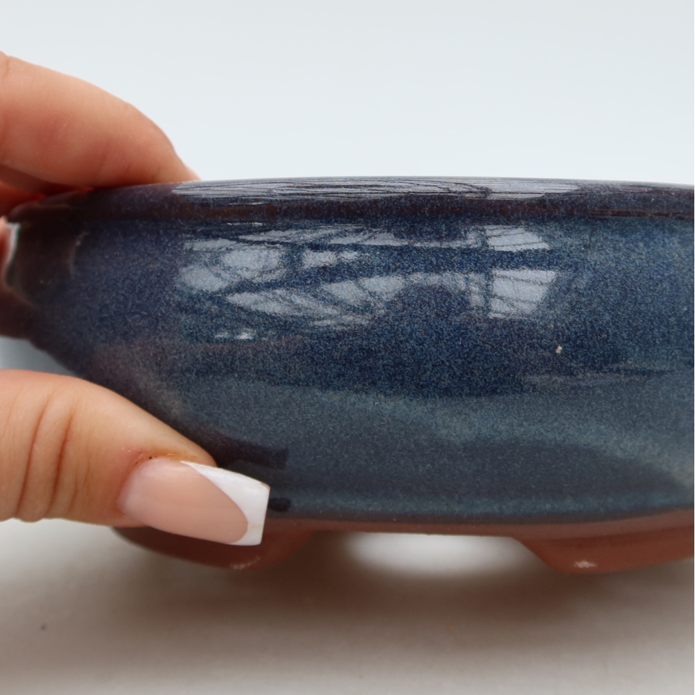 Bonsaischaal van keramiek 16 x 16 x 5,5 cm, kleur blauw
