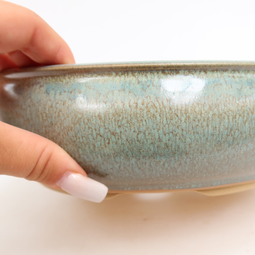 Keramische bonsaipot 21,5 x 21,5 x 7 cm, kleur groen