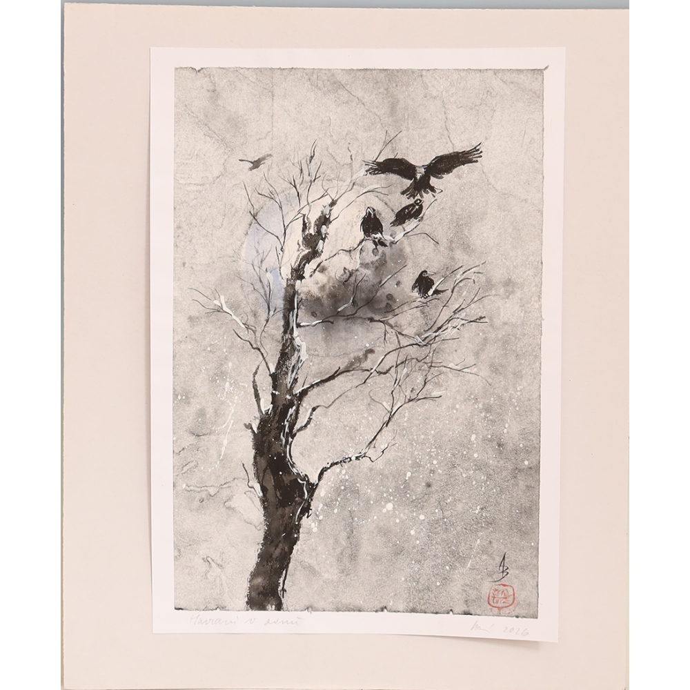 Kalligrafie - Raven in de winter