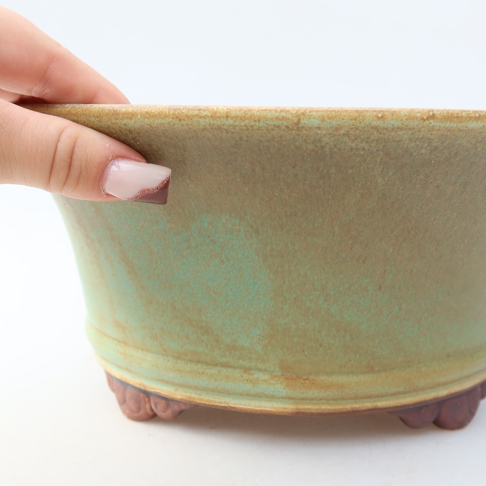 Keramische bonsaischaal 24,5 x 24,5 x 11,5 cm, kleur: groen