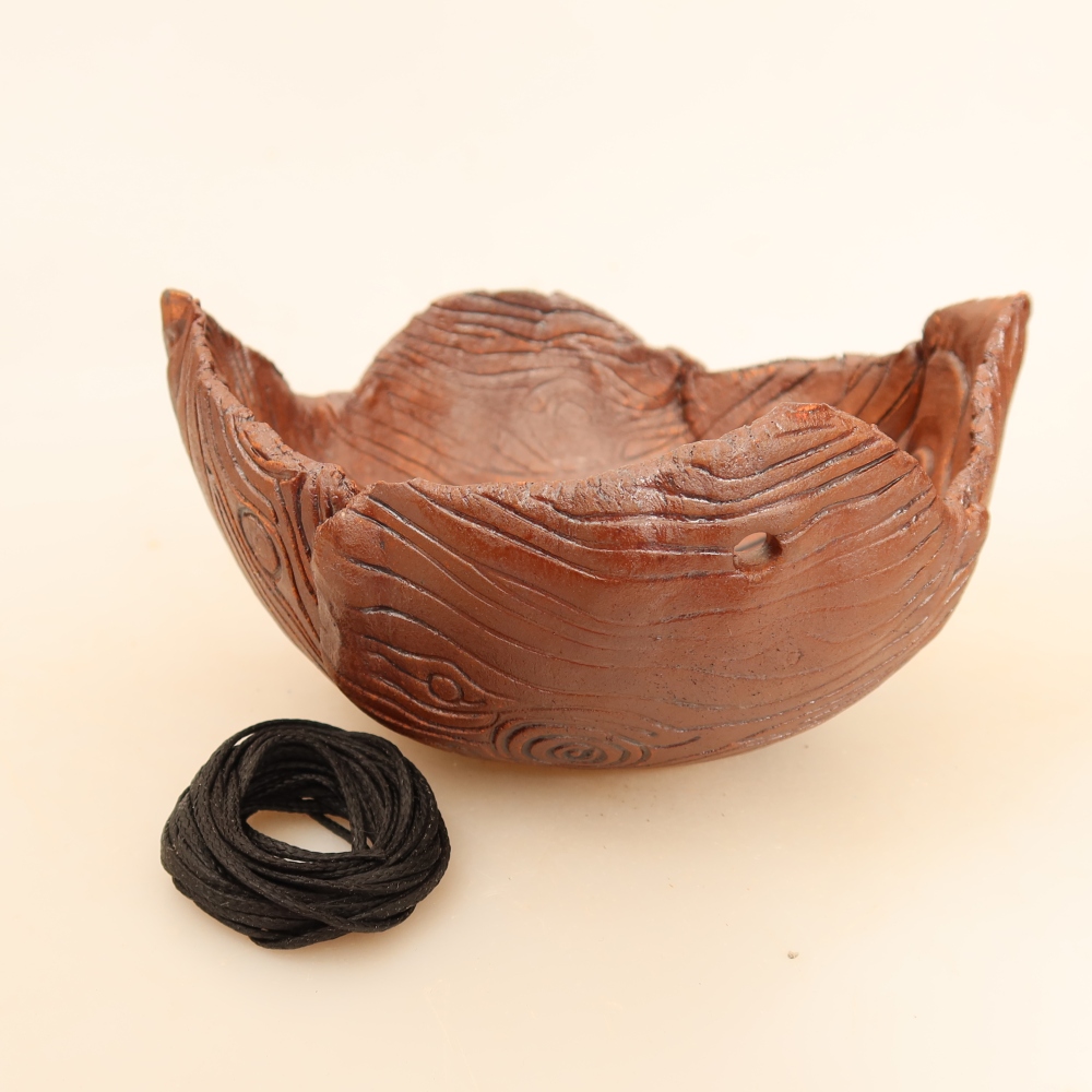Keramische schaal voor Kokedama, 13 x 11,5 x 6,5 cm, kleur: bruin