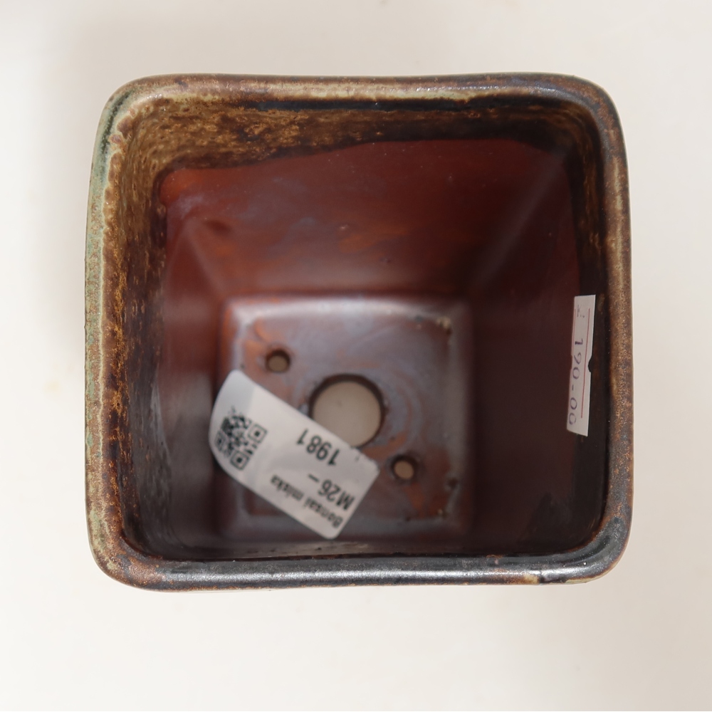 Keramische bonsaipot 7,5 x 7,5 x 10,5 cm, kleur bruingroen