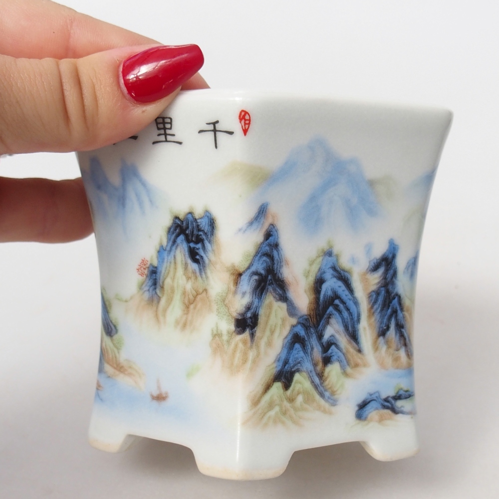 Bonsaischaal van keramiek 10,5 x 9,5 x 9 cm, kleur wit