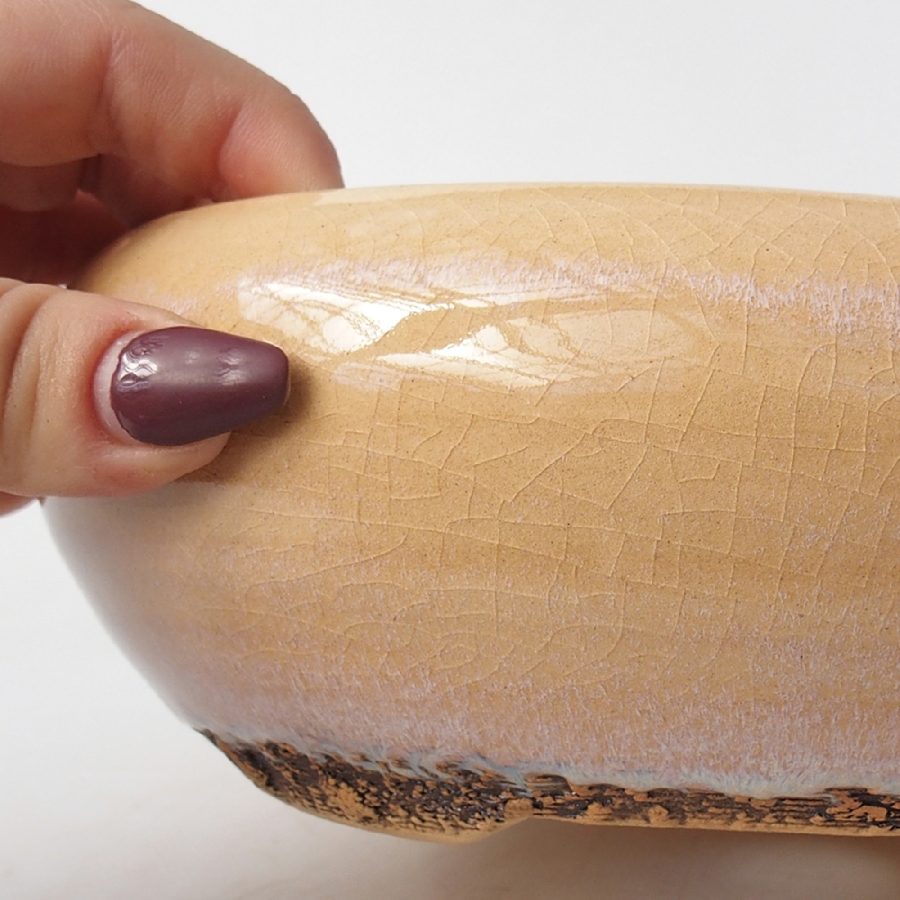 Bonsaischaal van keramiek 18 x 18 x 6 cm, kleur beige