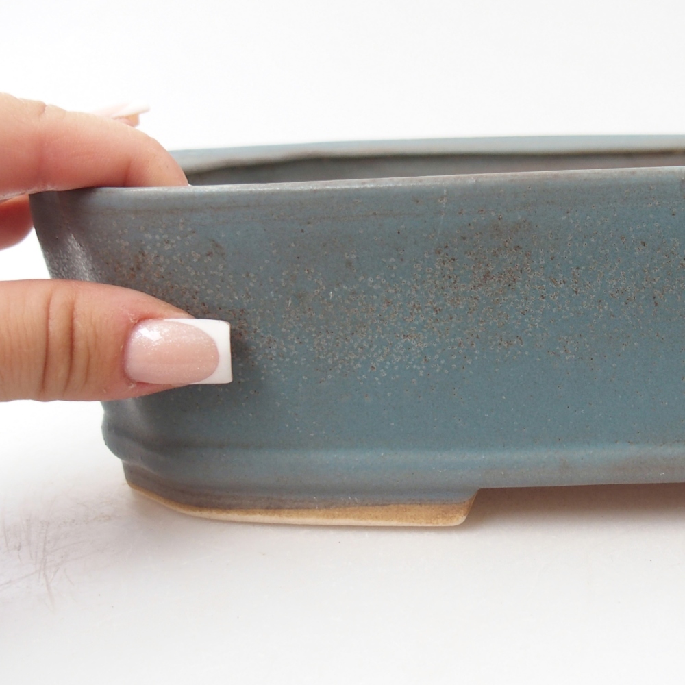 Bonsaischaal van keramiek 24,5 x 21,5 x 6,5 cm, kleur blauw