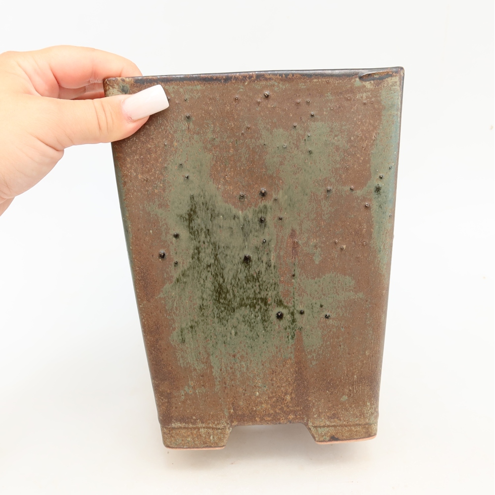 Keramische bonsaipot 15,5 x 15,5 x 19 cm, kleur bruin