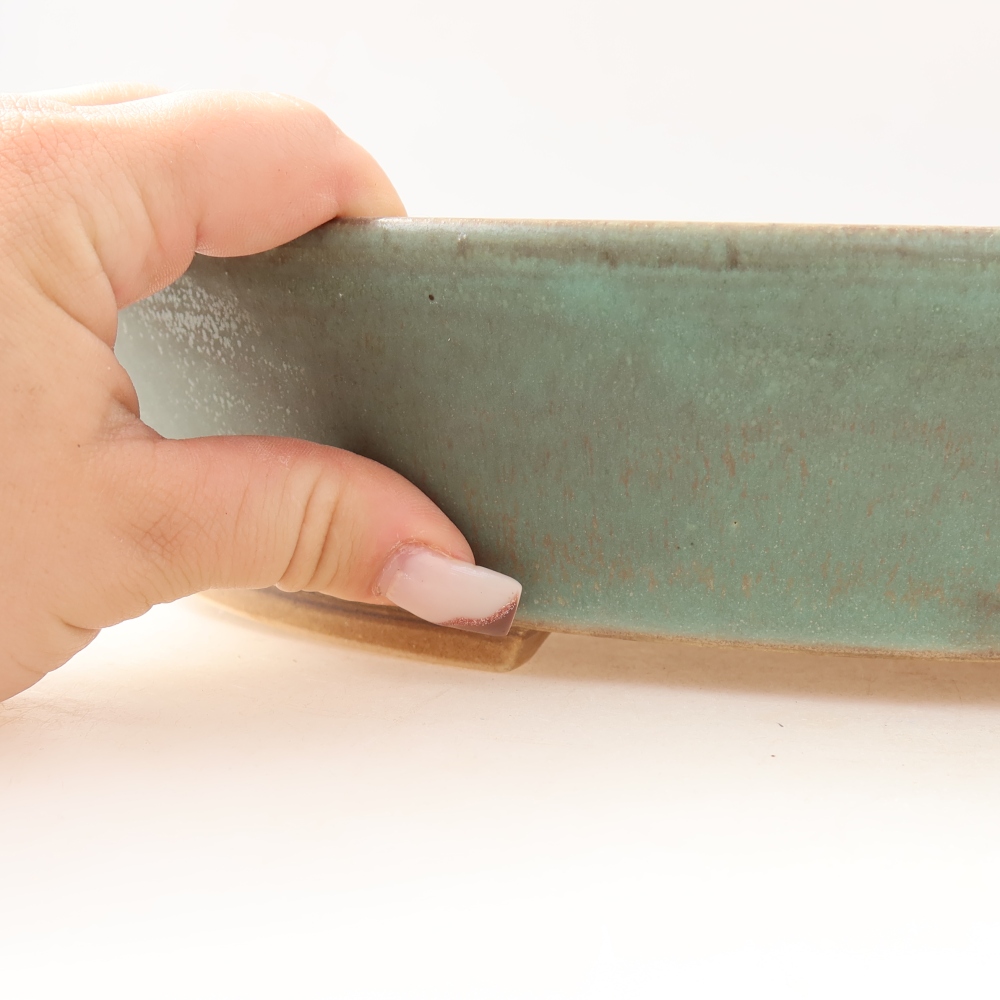 Keramische bonsaischaal 32 x 27,5 x 6,5 cm, kleur: groen