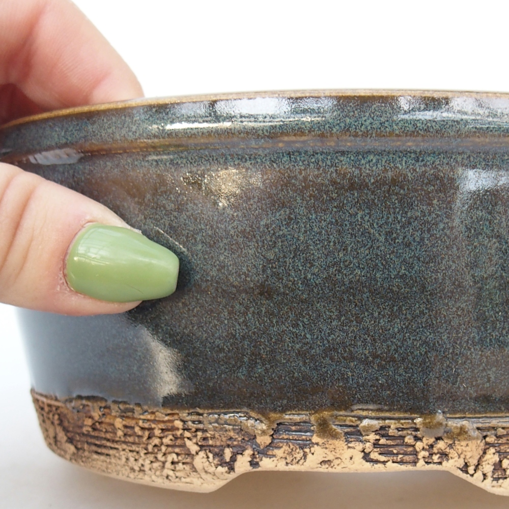 Bonsaischaal van keramiek 16 x 16 x 6 cm, blauwgrijs