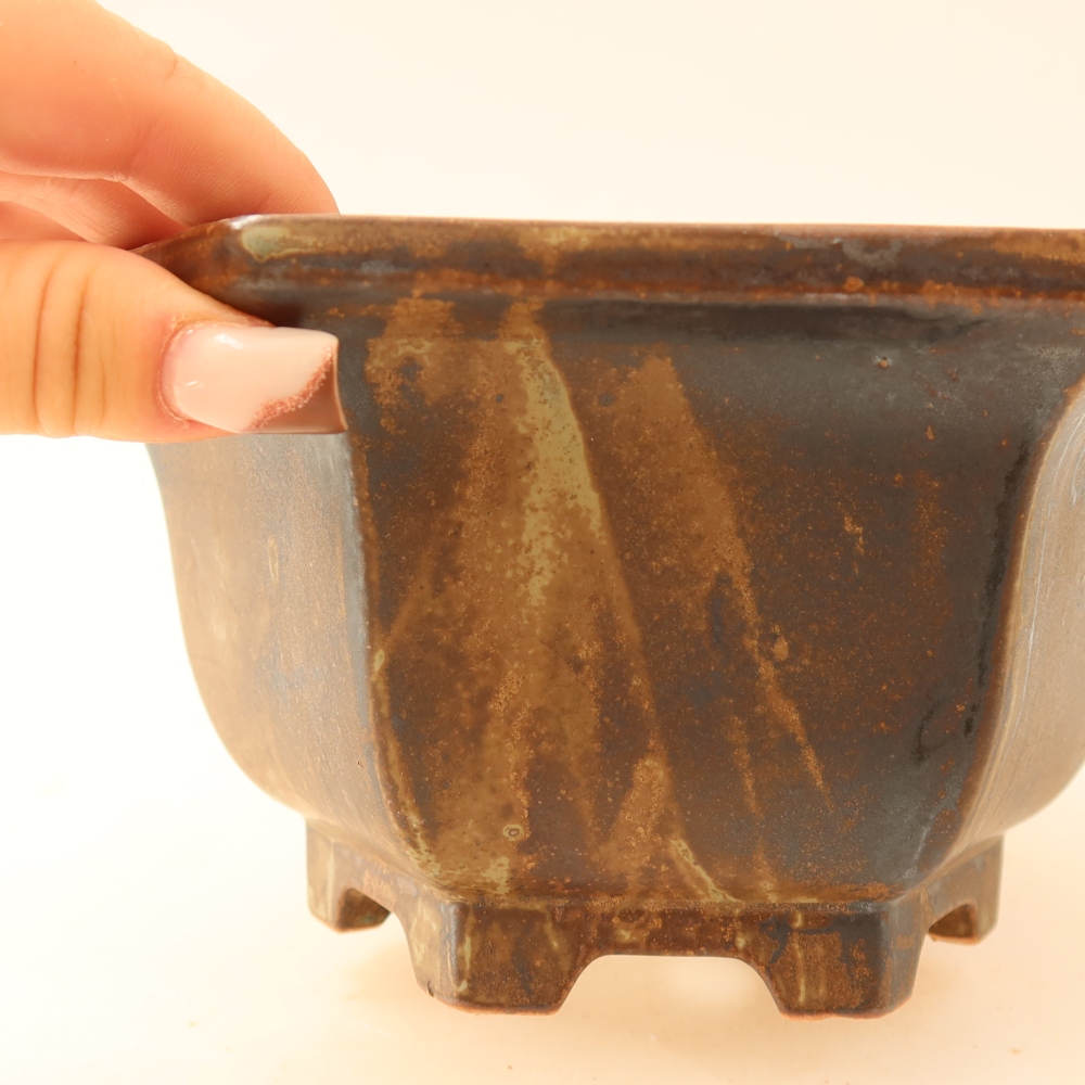Bonsaischaal van keramiek 18,5 x 16,5 x 9 cm, bruin