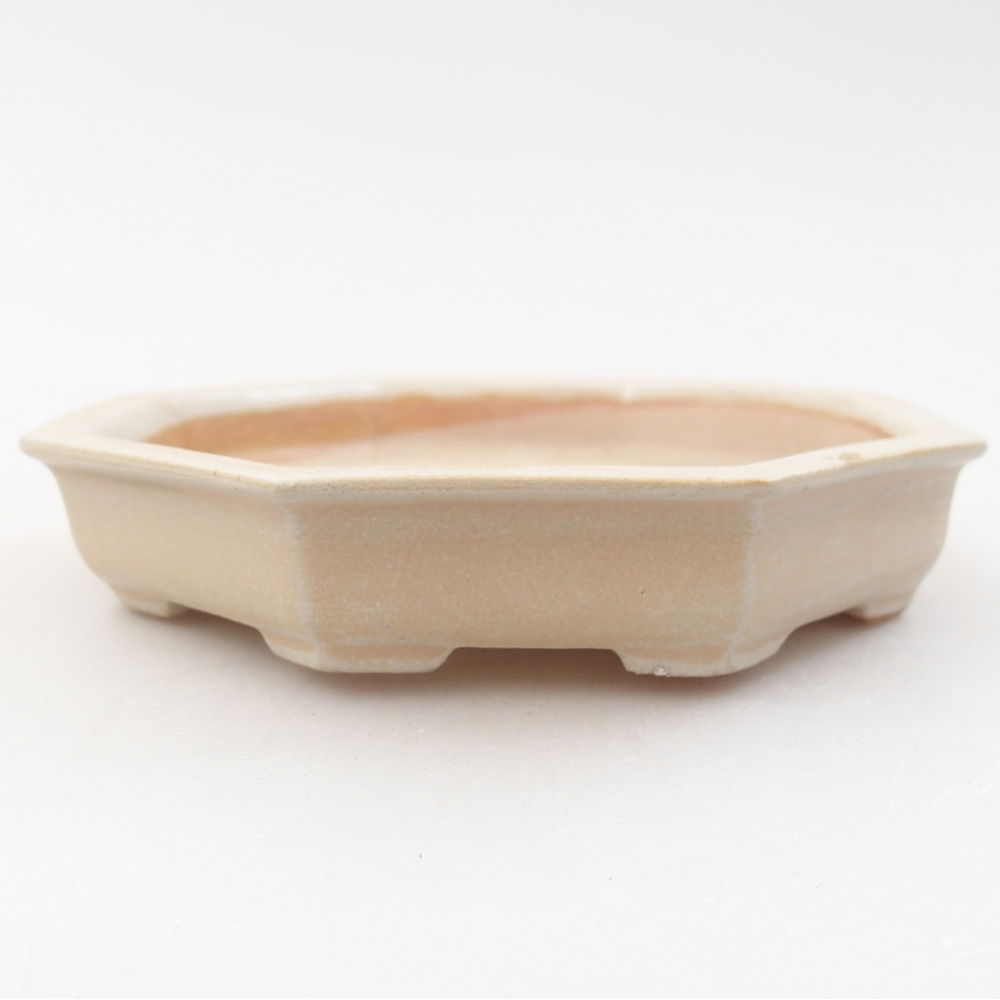 Bonsaischaal van keramiek 11,5 x 11,5 x 2 cm, kleur beige