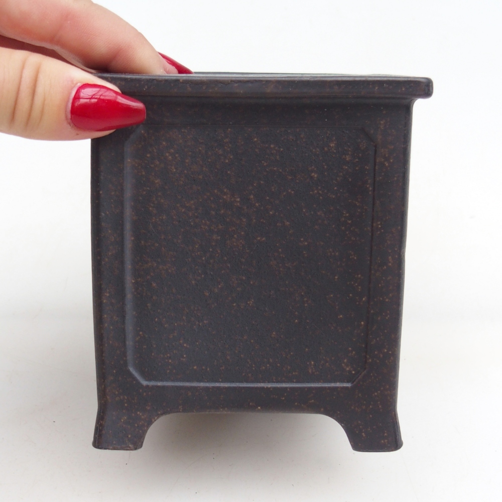 Bonsaischaal van keramiek 9,5 x 9,5 x 10 cm, okerbruin