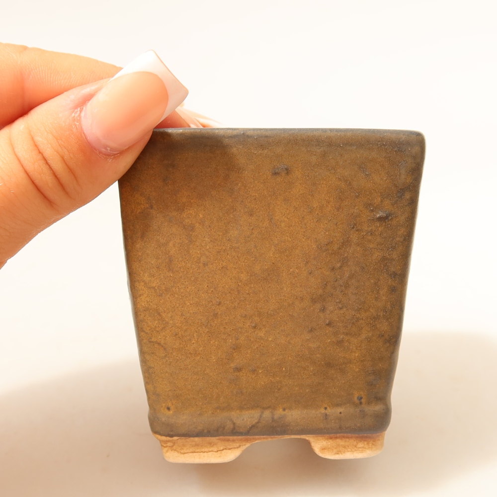 Bonsaischaal van keramiek 6,5 x 6,5 x 7 cm, bruin