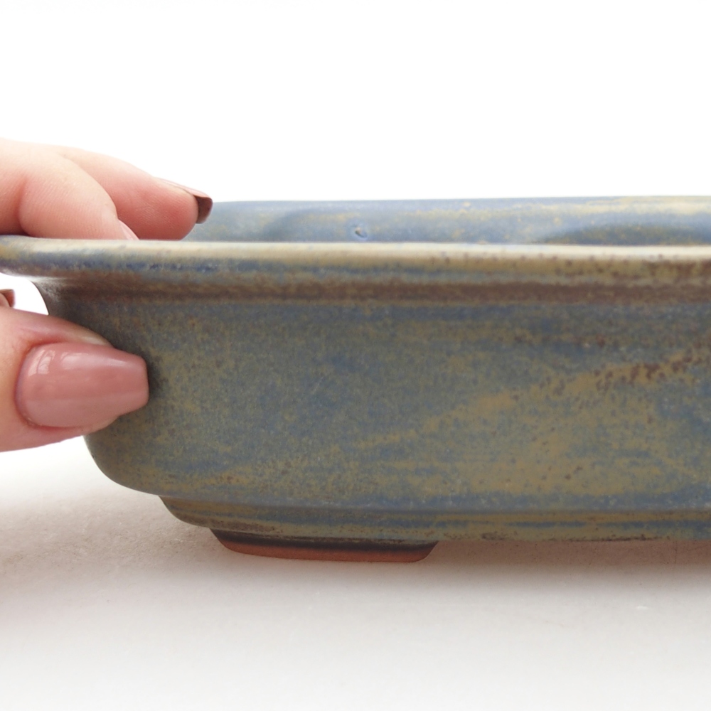 Bonsaischaal van keramiek 18,5 x 13,5 x 5 cm, kleur blauw