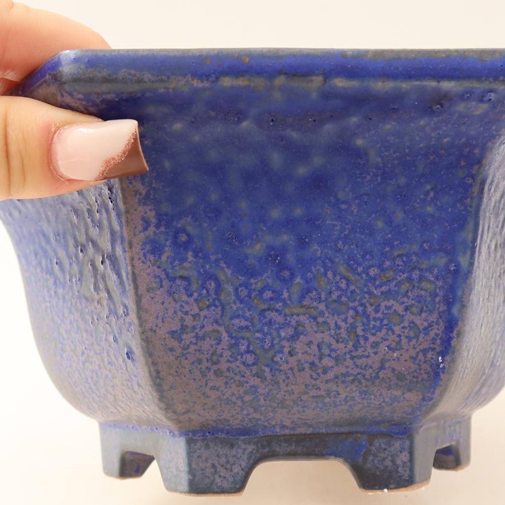 Bonsaischaal van keramiek 18,5 x 16,5 x 9 cm, kleur blauw
