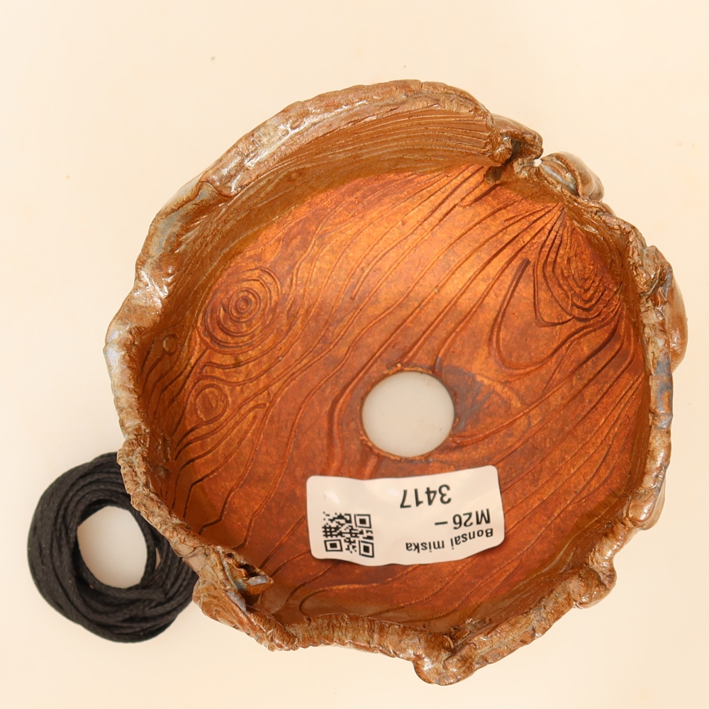 Keramische schaal voor Kokedama, 10 x 10 x 7,5 cm, kleur: bruin