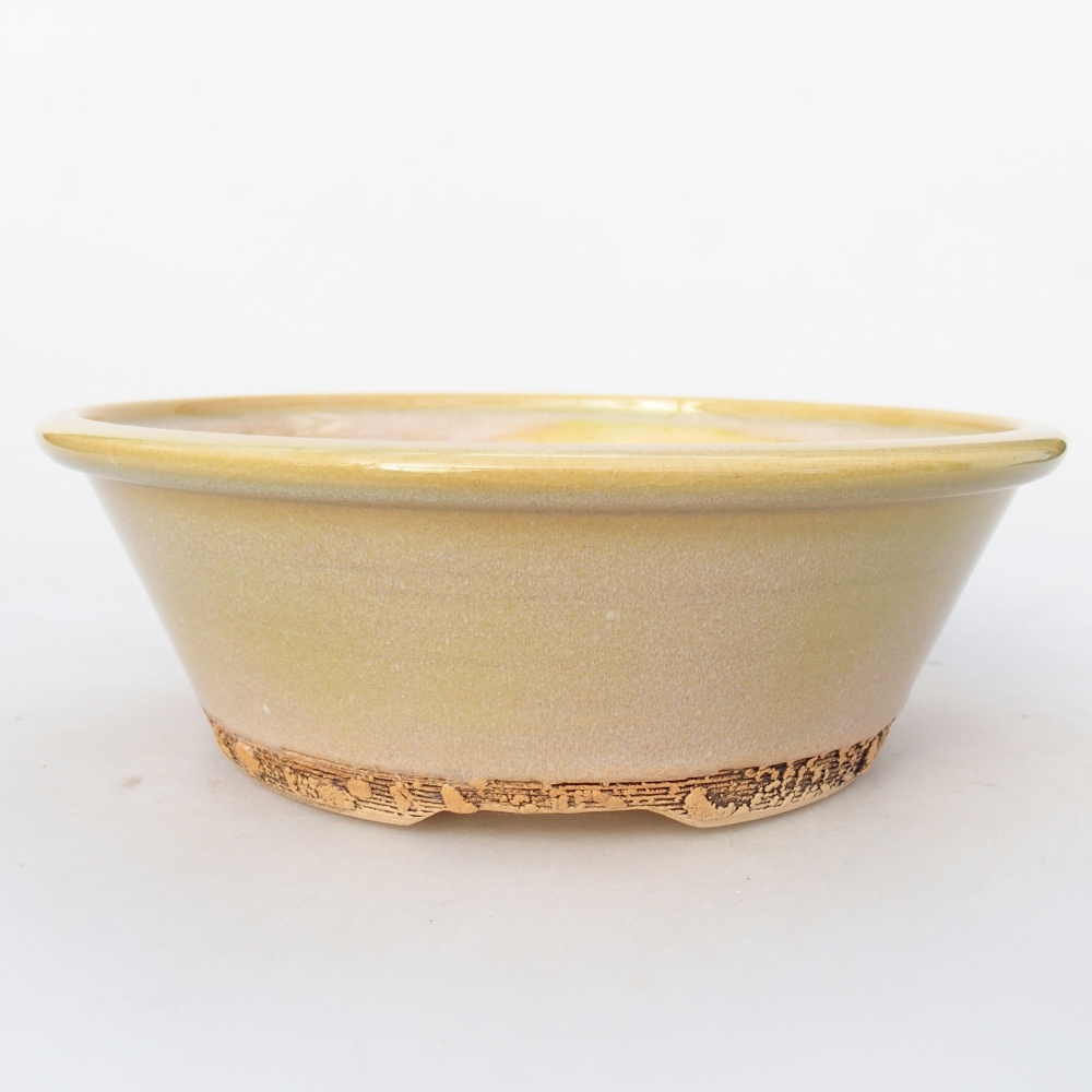 Bonsaischaal van keramiek 20,5 x 20,5 x 7 cm, geelgroen