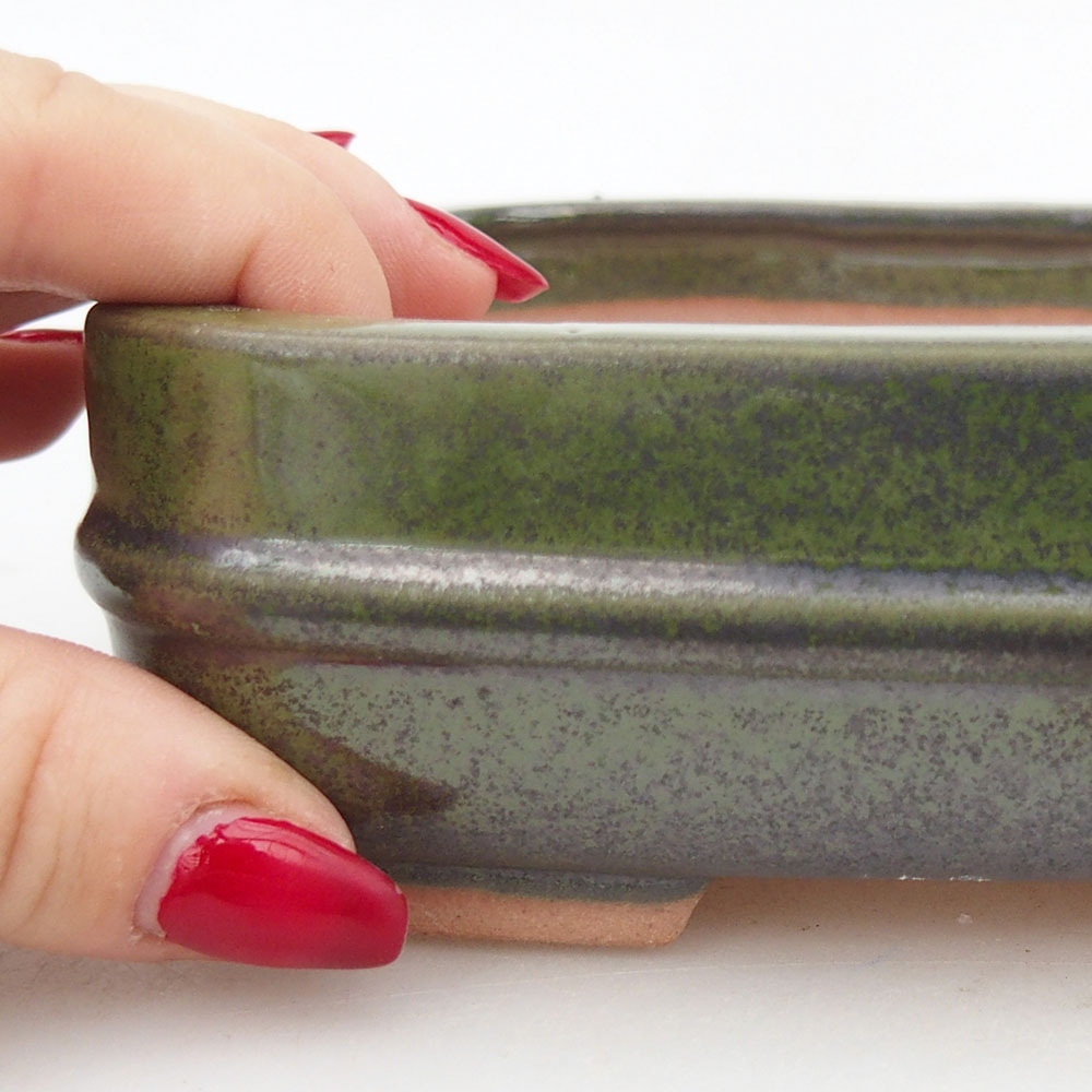 Bonsaischaal van keramiek 14,5 x 12,5 x 4,5 cm, groen