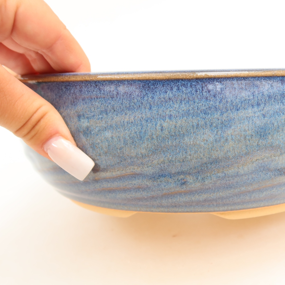 Keramische bonsaipot 21,5 x 21,5 x 7 cm, kleur: blauw